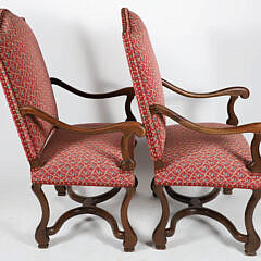 Pair of Upholstered High-Back Open Armchairs