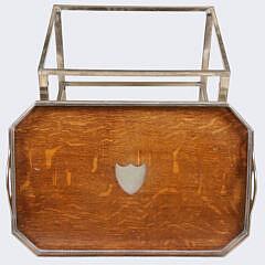 Sheffield Silver Plated and Oak Gallery Tray on Custom Silver Plated Stand