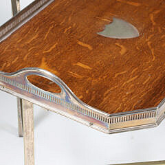 Sheffield Silver Plated and Oak Gallery Tray on Custom Silver Plated Stand