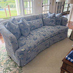 Pair of Blue and White Sea Shell Upholstered Sofas