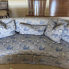 Pair of Blue and White Sea Shell Upholstered Sofas