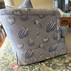 Pair of Blue and White Sea Shell Upholstered Sofas
