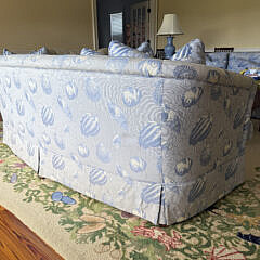 Pair of Blue and White Sea Shell Upholstered Sofas