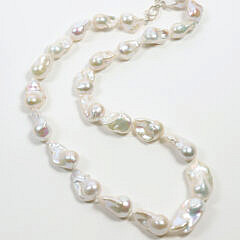 22mm - 35mm White Freshwater Baroque Pearl Necklace
