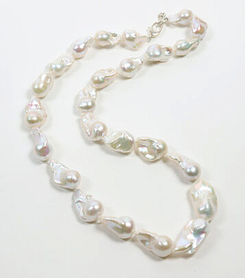 22mm - 35mm White Freshwater Baroque Pearl Necklace