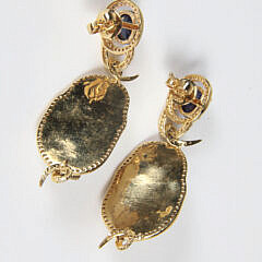 Pair Baroque Pearl, Natural Zircon, Cabochon Stone Dangle Serpent Earrings
