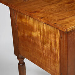 American Sheraton Tiger Maple Two Drawer Work Stand, circa 1820-1840