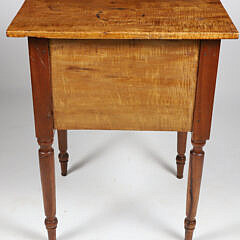 American Sheraton Tiger Maple Two Drawer Work Stand, circa 1820-1840