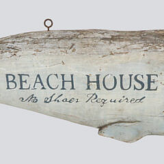 Vintage Carved Half Whale Painted Hanging Sign "Beach House, No Shoes Required"