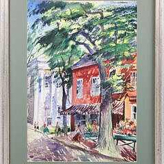 C. Robert Perrin Watercolor “Corner of Main” at Center Street