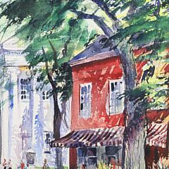 C. Robert Perrin Watercolor “Corner of Main” at Center Street