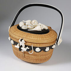 Michael Kane Ebony and Cane Oval Nantucket Lightship Cocktail Basket, circa 2011
