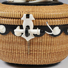 Michael Kane Ebony and Cane Oval Nantucket Lightship Cocktail Basket, circa 2011