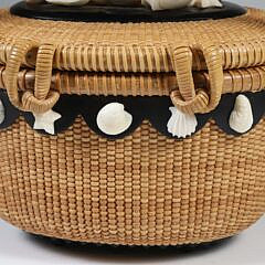 Michael Kane Ebony and Cane Oval Nantucket Lightship Cocktail Basket, circa 2011