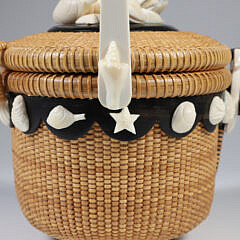 Michael Kane Ebony and Cane Oval Nantucket Lightship Cocktail Basket, circa 2011