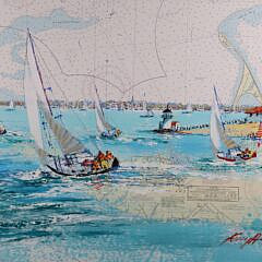 Kerry Hallam Acrylic on Nantucket Chart “Rounding Brant Point”