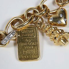 18k Yellow Gold Old World Chain Necklace with 10 Charms, 228g