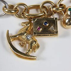 18k Yellow Gold Old World Chain Necklace with 10 Charms, 228g
