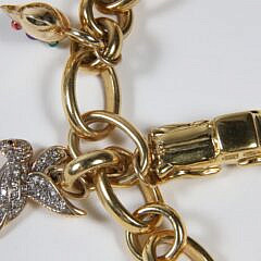 18k Yellow Gold Old World Chain Necklace with 10 Charms, 228g
