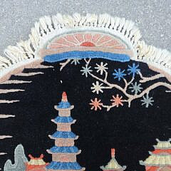 Vintage Chinese Pictorial Village Carpet Mat