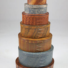 Set of 9 Oval Hand Grain Painted Shaker Style Boxes