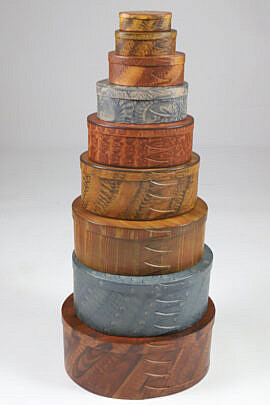 Set of 9 Oval Hand Grain Painted Shaker Style Boxes