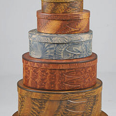 Set of 9 American Oval Hand Grain Painted Shaker Style Boxes, C. Hope of Kennebunk, Maine
