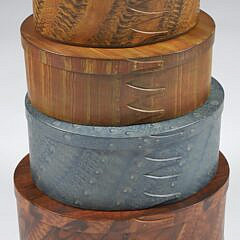 Set of 9 American Oval Hand Grain Painted Shaker Style Boxes, C. Hope of Kennebunk, Maine