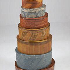 Set of 9 American Oval Hand Grain Painted Shaker Style Boxes, C. Hope of Kennebunk, Maine