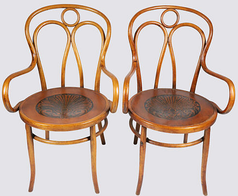 Pair of Bentwood Armchairs 19th Century Pressed Board Seats
