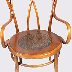 Pair of Thonet Style Bentwood Armchairs 19th Century Pressed Board Seats
