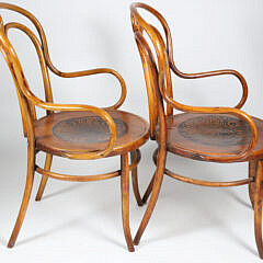 Pair of Thonet Style Bentwood Armchairs 19th Century Pressed Board Seats