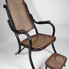 Antique Bentwood and Caned Armchair and Foot Stool