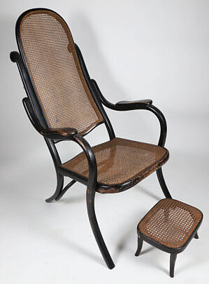Antique Brentwood and Caned Armchair and Foot Stool