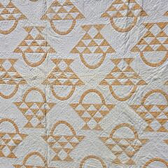 Antique American Yellowish – Orange Basket Patchwork Quilt On White Ground