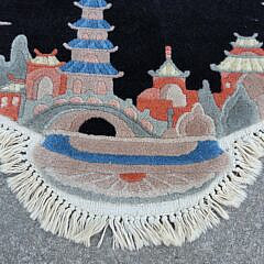 Vintage Chinese Pictorial Village Carpet Mat