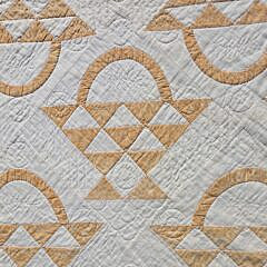 Antique American Yellowish – Orange Basket Patchwork Quilt On White Ground
